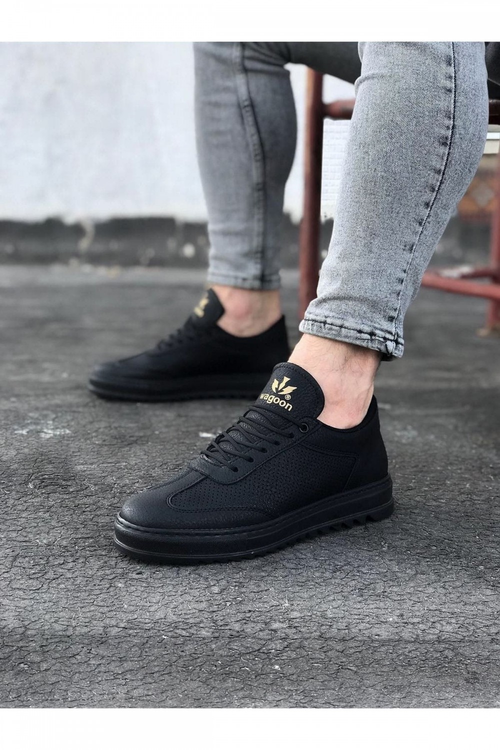 WG022 Erkek Günlük Bağcıklı Delikli Desen Cilt Spor Sneaker Ayakkabı CST - Siyah Erkek Ayakkabı WG022 Erkek Günlük Bağcıklı Delikli Desen Cilt Spor Sneaker Ayakkabı CST - Siyah – Wagoon Erkek Ayakkabı