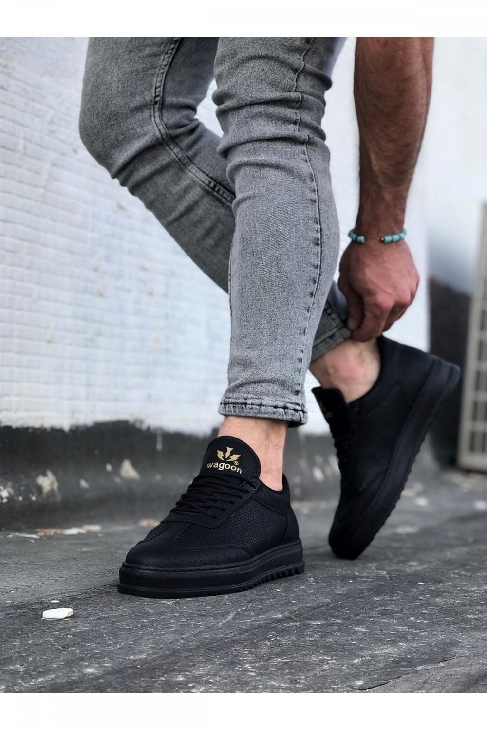 WG022 Erkek Günlük Bağcıklı Delikli Desen Cilt Spor Sneaker Ayakkabı CST - Siyah Erkek Ayakkabı WG022 Erkek Günlük Bağcıklı Delikli Desen Cilt Spor Sneaker Ayakkabı CST - Siyah – Wagoon Erkek Ayakkabı
