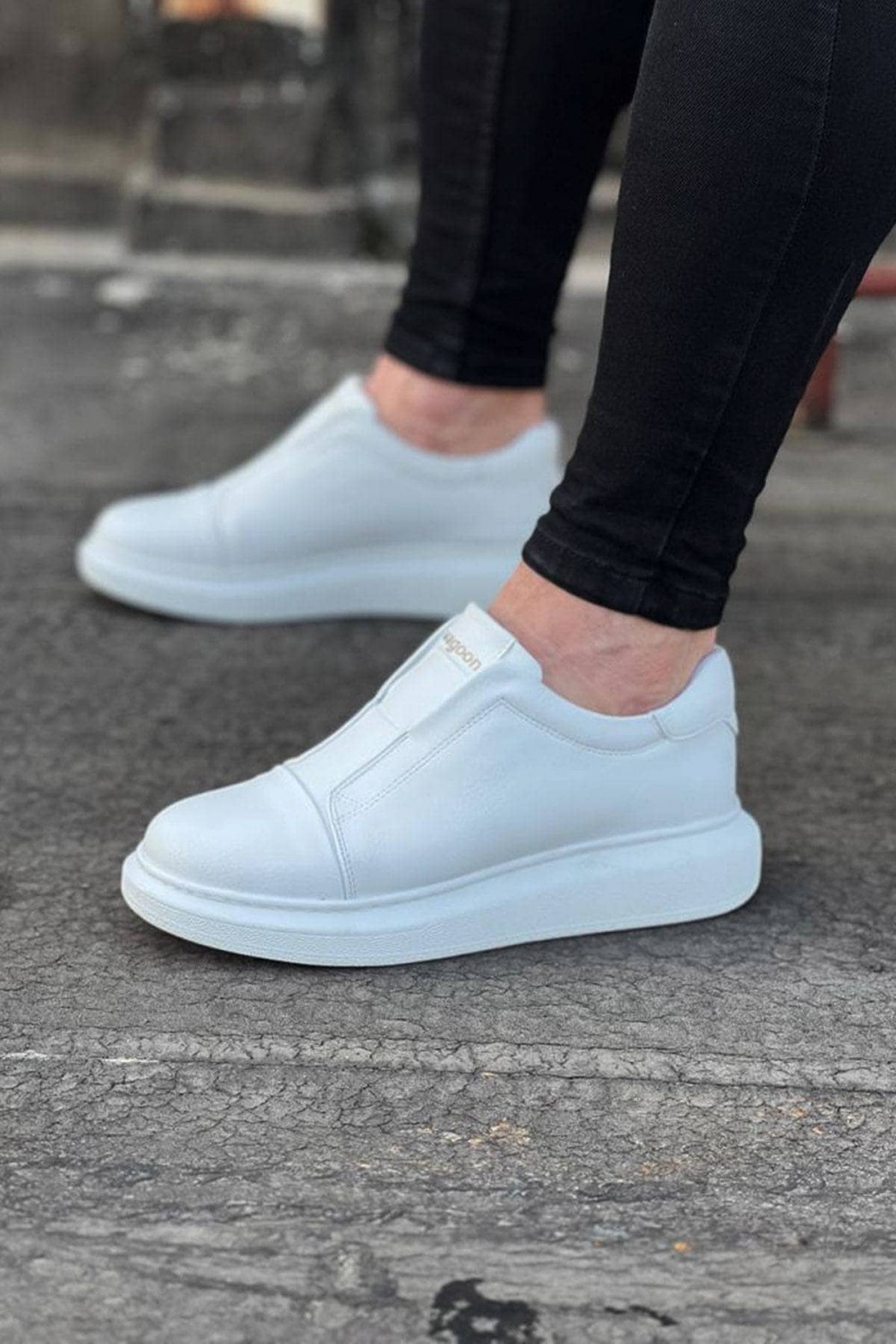 WG023 Erkek Günlük Bağcıksız Cilt Spor Sneaker Ayakkabı CBT - Beyaz – Wagoon Erkek Ayakkabı