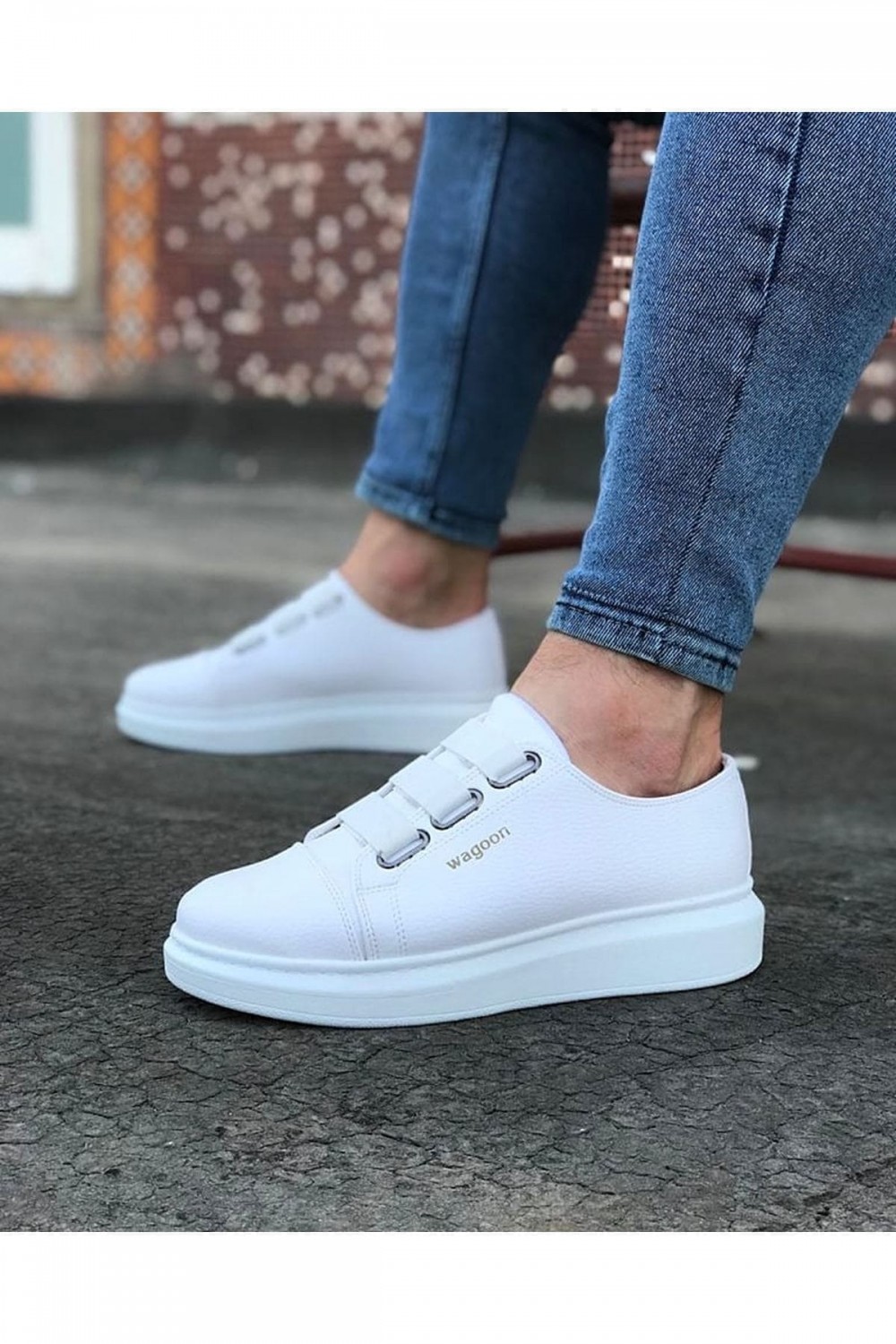 WG026 Erkek Günlük Lastikli Cilt Spor Sneaker Ayakkabı CBT - Beyaz Erkek Ayakkabı WG026 Erkek Günlük Lastikli Cilt Spor Sneaker Ayakkabı CBT - Beyaz – Wagoon Erkek Ayakkabı