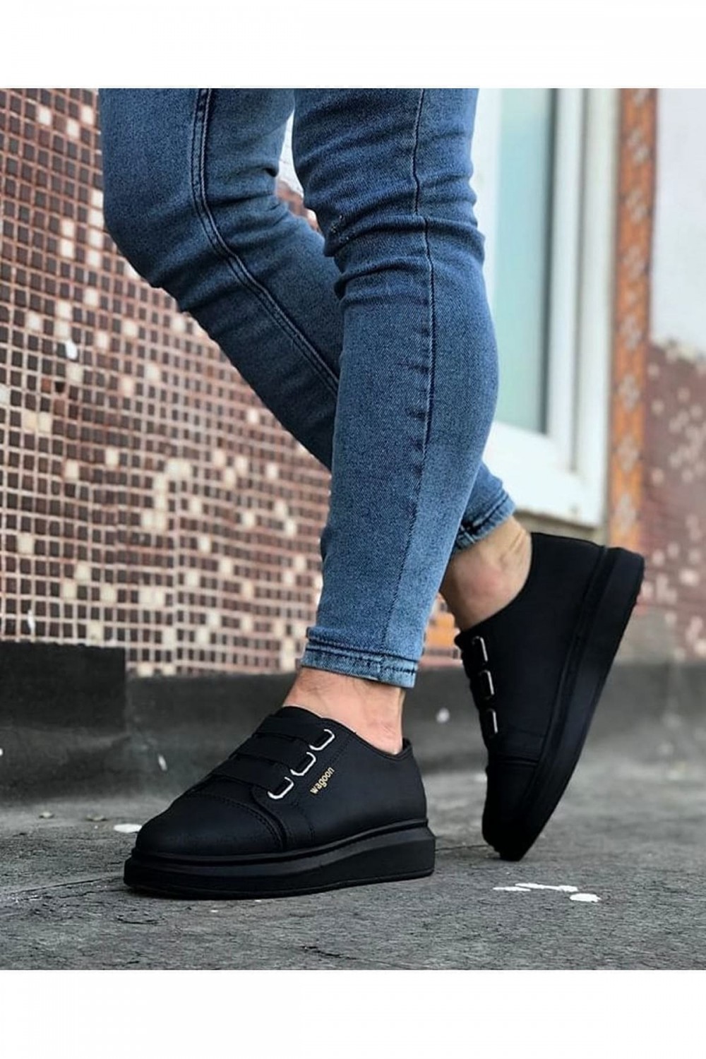 WG026 Erkek Günlük Lastikli Cilt Spor Sneaker Ayakkabı CST - Siyah Erkek Ayakkabı WG026 Erkek Günlük Lastikli Cilt Spor Sneaker Ayakkabı CST - Siyah – Wagoon Erkek Ayakkabı