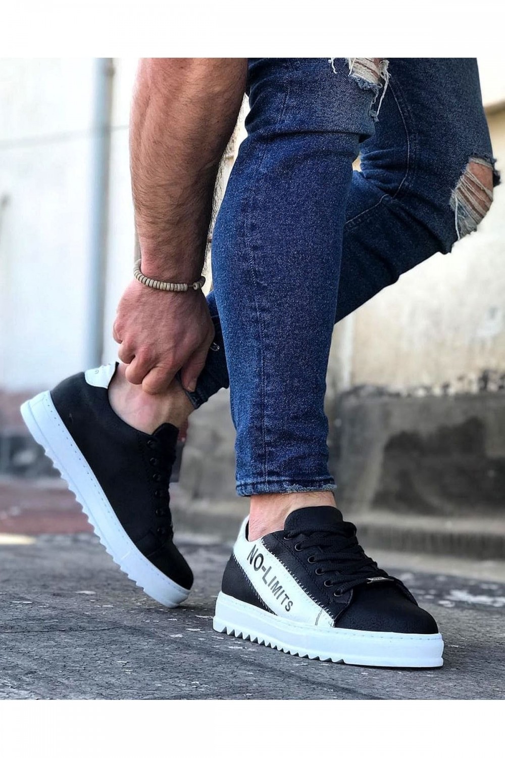 WG027 Erkek Günlük Bağcıklı No - Limits Cilt Spor Sneaker Ayakkabı CBT - Siyah/Beyaz – Wagoon Erkek Ayakkabı