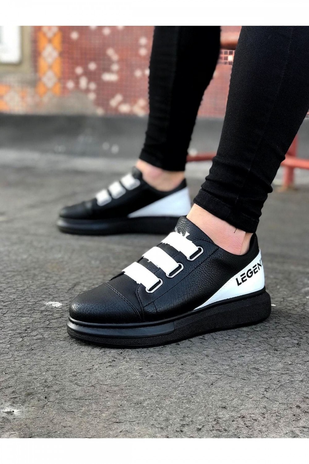 WG029 Erkek Günlük Lastikli Legend Cilt Spor Sneaker Ayakkabı CST - Siyah/Beyaz Erkek Ayakkabı WG029 Erkek Günlük Lastikli Legend Cilt Spor Sneaker Ayakkabı CST - Siyah/Beyaz – Wagoon Erkek Ayakkabı