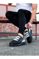 WG029 Erkek Günlük Lastikli Legend Cilt Spor Sneaker Ayakkabı CST - Siyah/Beyaz