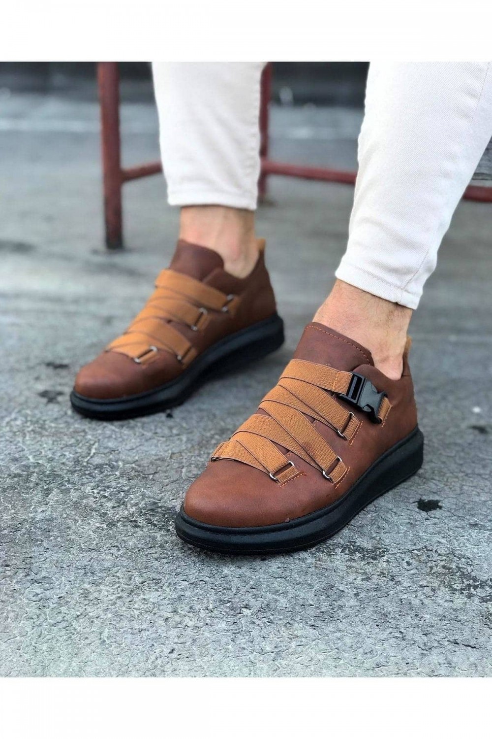 WG033 Erkek Günlük Tokalı Cilt Spor Sneaker Ayakkabı CST - Taba – Wagoon Erkek Ayakkabı