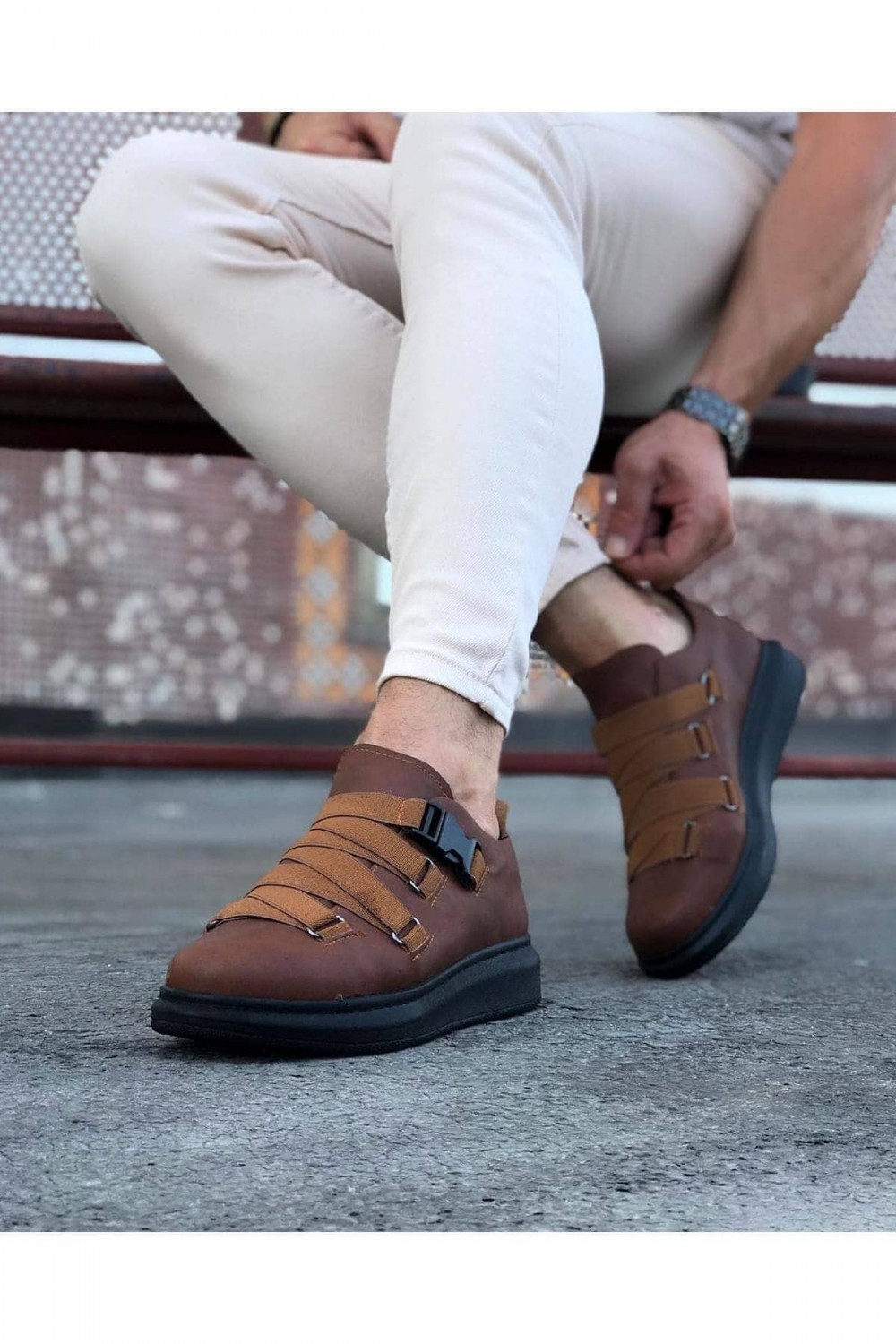 WG033 Erkek Günlük Tokalı Cilt Spor Sneaker Ayakkabı CST - Taba – Wagoon Erkek Ayakkabı