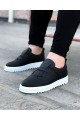 WG036 Erkek Günlük Bağcıklı Lastikli Cilt Spor Sneaker Ayakkabı CBT - Siyah