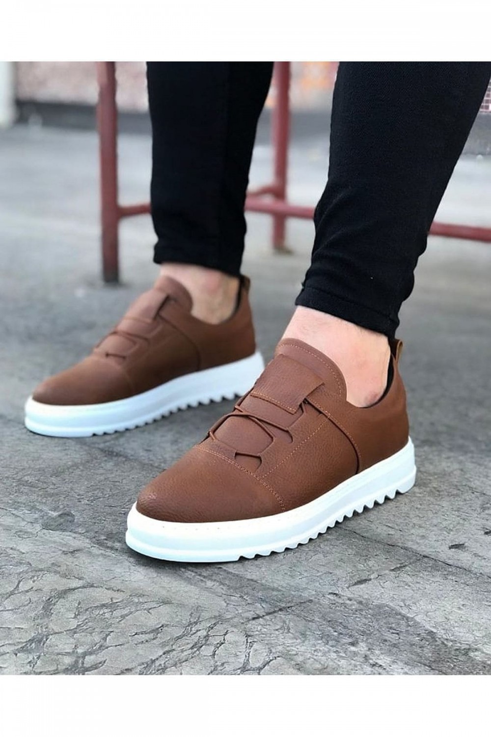 WG036 Erkek Günlük Bağcıklı Lastikli Cilt Spor Sneaker Ayakkabı CBT - Taba – Wagoon Erkek Ayakkabı