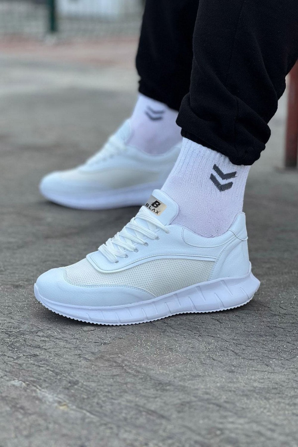 WG062 Erkek Günlük Bağcıklı Cilt Triko Spor Sneaker Ayakkabı CTBT - Beyaz – Wagoon Erkek Ayakkabı