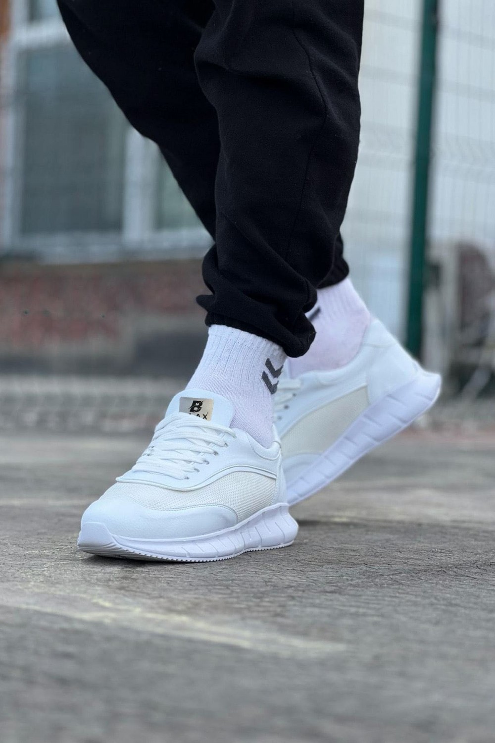 WG062 Erkek Günlük Bağcıklı Cilt Triko Spor Sneaker Ayakkabı CTBT - Beyaz – Wagoon Erkek Ayakkabı