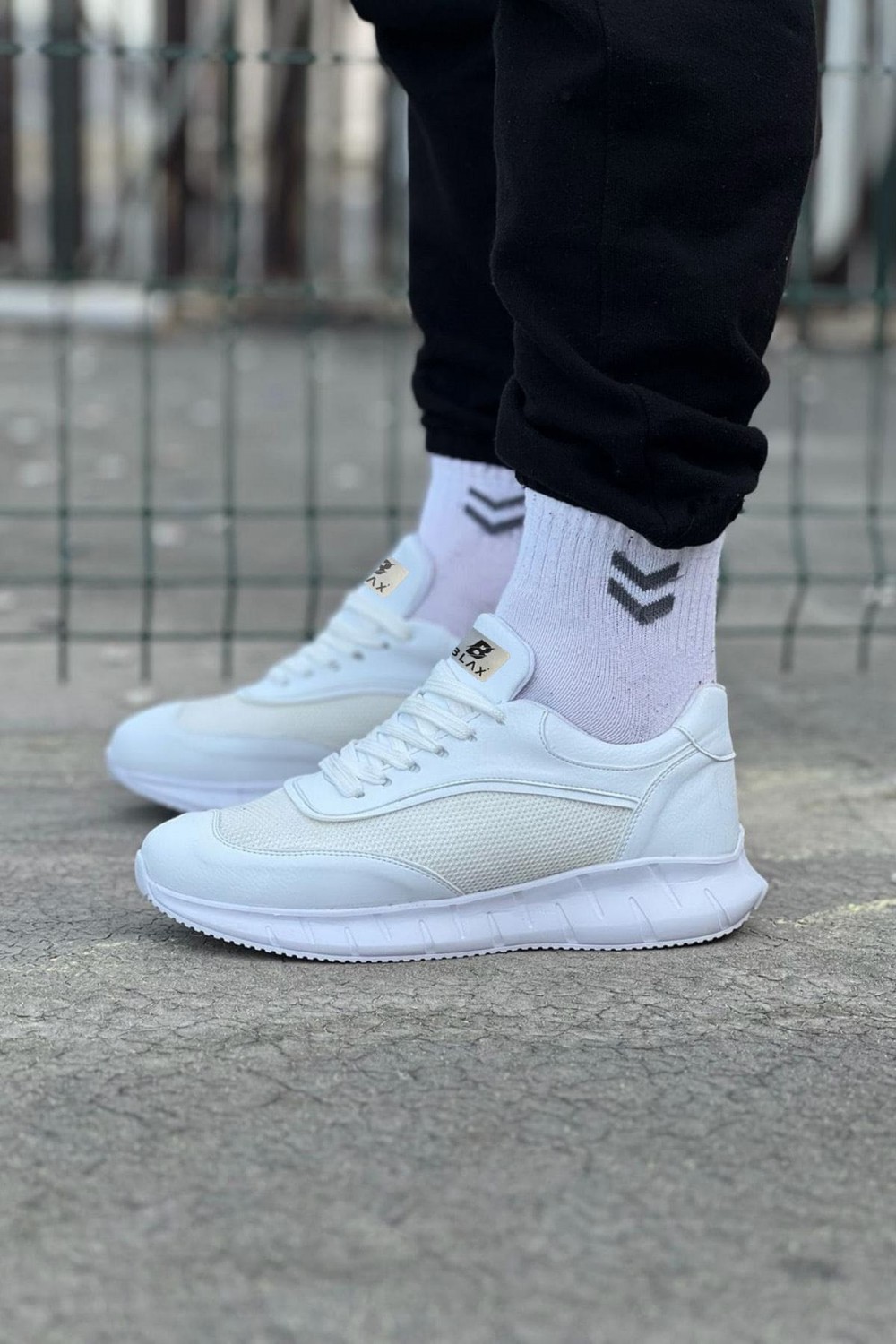 WG062 Erkek Günlük Bağcıklı Cilt Triko Spor Sneaker Ayakkabı CTBT - Beyaz – Wagoon Erkek Ayakkabı