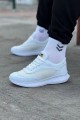 WG062 Erkek Günlük Bağcıklı Cilt Triko Spor Sneaker Ayakkabı CTBT - Beyaz