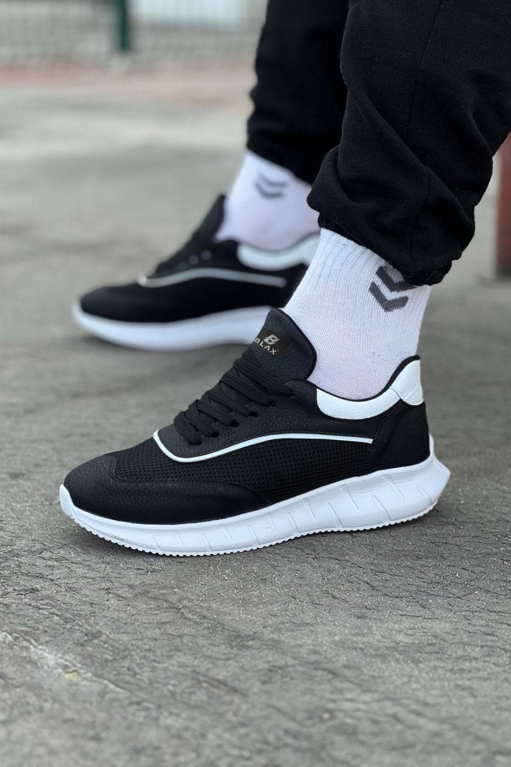 WG062 Erkek Günlük Bağcıklı Cilt Triko Spor Sneaker Ayakkabı CTBT - Siyah/Beyaz – Wagoon Erkek Ayakkabı