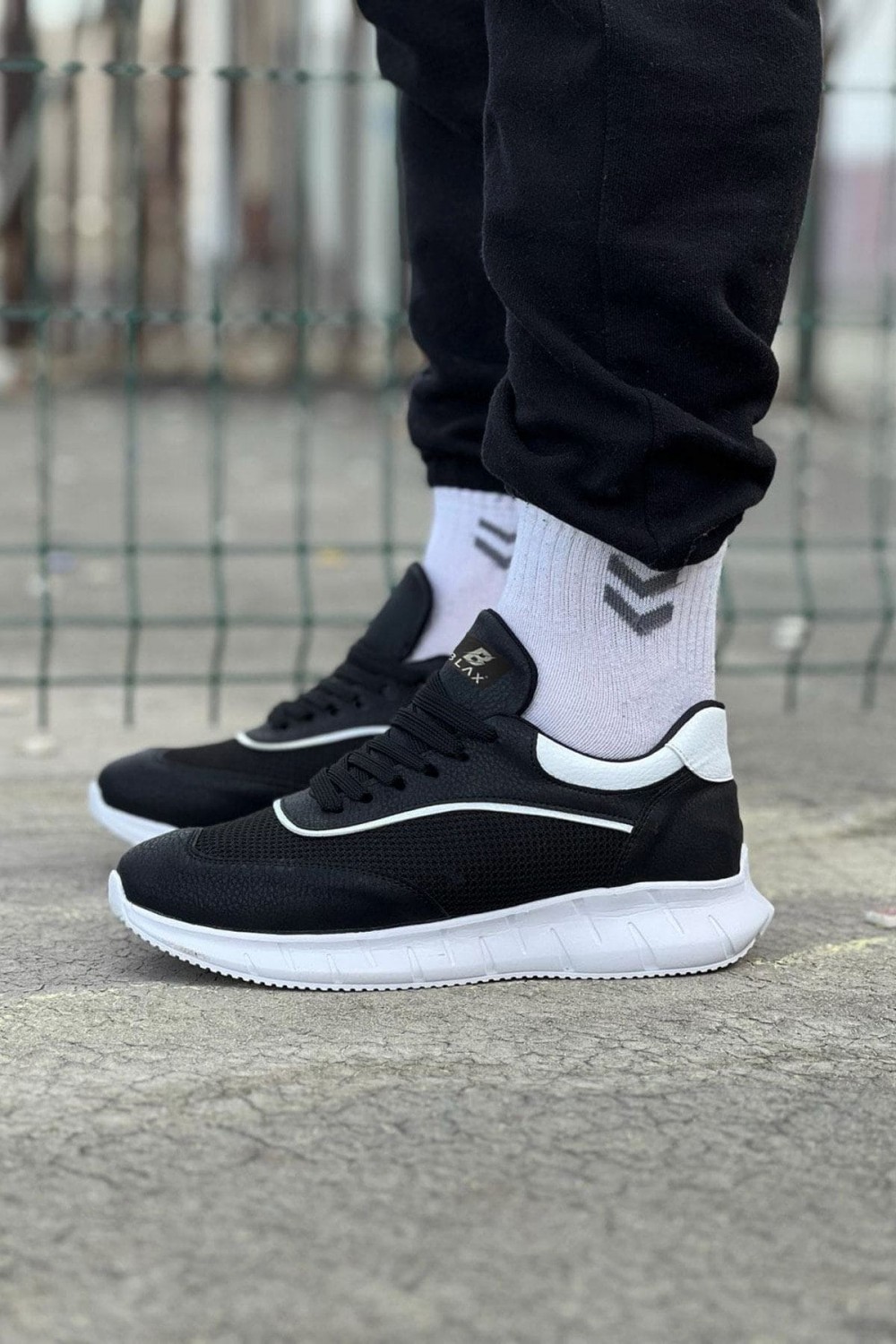 WG062 Erkek Günlük Bağcıklı Cilt Triko Spor Sneaker Ayakkabı CTBT - Siyah/Beyaz – Wagoon Erkek Ayakkabı