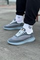 WG062 Erkek Günlük Bağcıklı Cilt Triko Spor Sneaker Ayakkabı CTGT - Gri