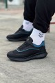 WG062 Erkek Günlük Bağcıklı Cilt Triko Spor Sneaker Ayakkabı CTST - Siyah/Mavi