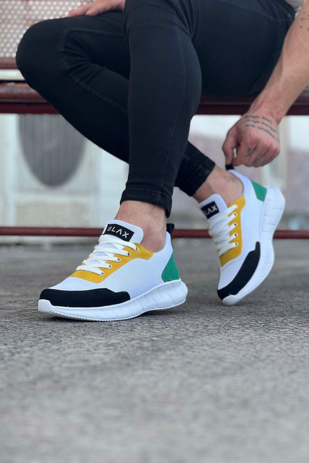 WG063 Erkek Günlük Bağcıklı Triko Süet Spor Sneaker Ayakkabı TSBT - Beyaz/Sarı – Wagoon Erkek Ayakkabı