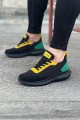WG063 Erkek Günlük Bağcıklı Triko Süet Spor Sneaker Ayakkabı TSST - Siyah/Sarı