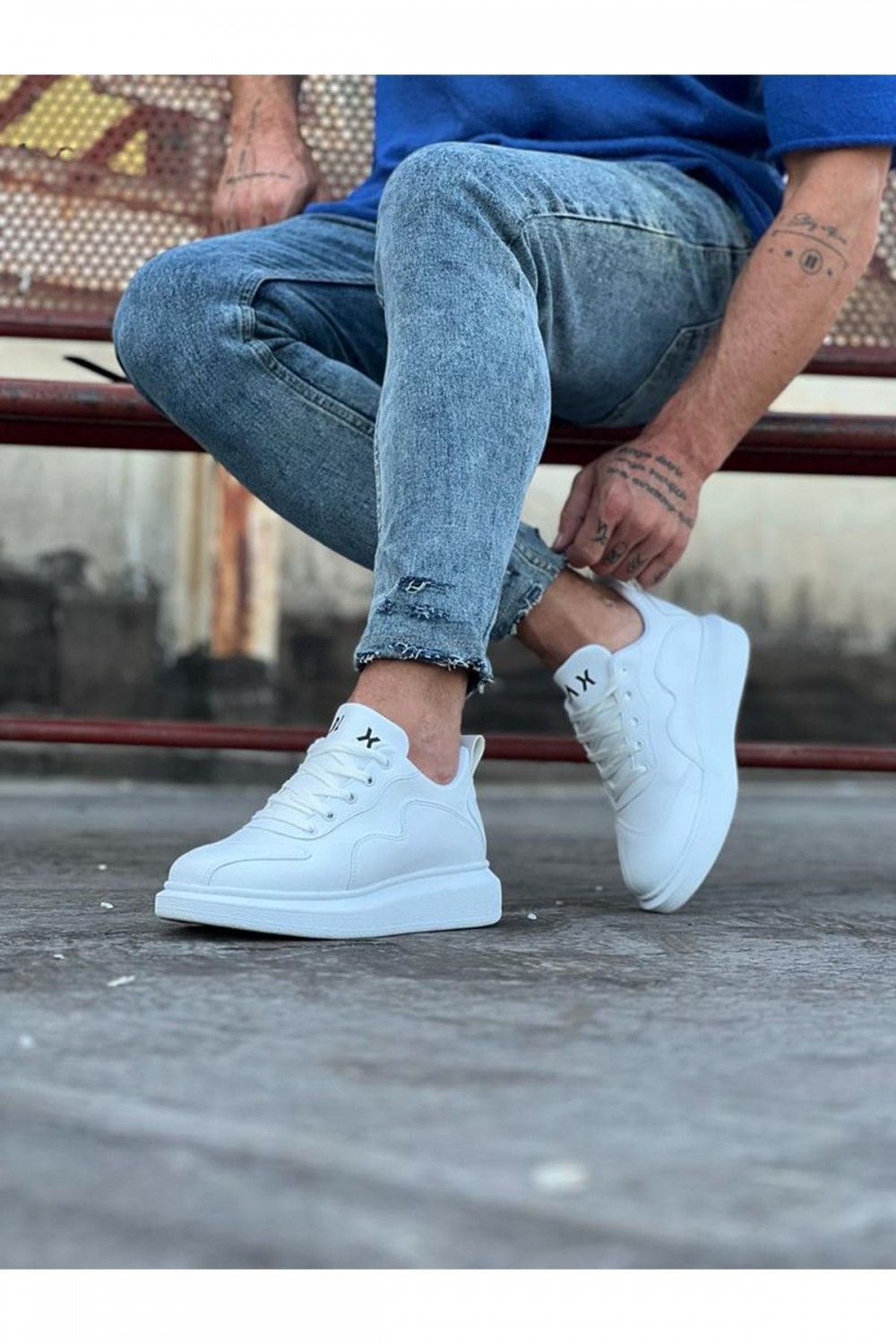 WG301 Erkek Günlük Bağcıklı Cilt Spor Sneaker Ayakkabı CBT - Beyaz – Wagoon Erkek Ayakkabı