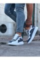 WG301 Erkek Günlük Bağcıklı Cilt Spor Sneaker Ayakkabı CBT - Beyaz/Mavi – Wagoon Erkek Ayakkabı
