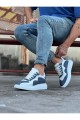 WG301 Erkek Günlük Bağcıklı Cilt Spor Sneaker Ayakkabı CBT - Beyaz/Mavi – Wagoon Erkek Ayakkabı