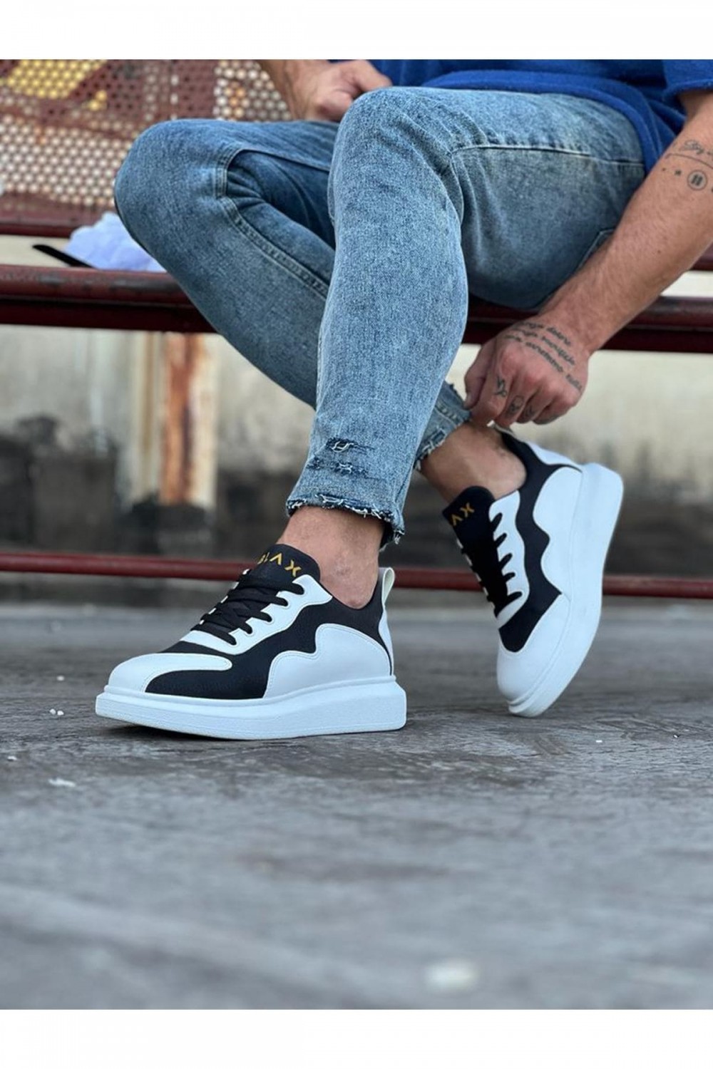 WG301 Erkek Günlük Bağcıklı Cilt Spor Sneaker Ayakkabı CBT - Beyaz/Siyah – Wagoon Erkek Ayakkabı