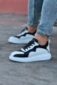 WG301 Erkek Günlük Bağcıklı Cilt Spor Sneaker Ayakkabı CBT - Beyaz/Siyah – Wagoon Erkek Ayakkabı