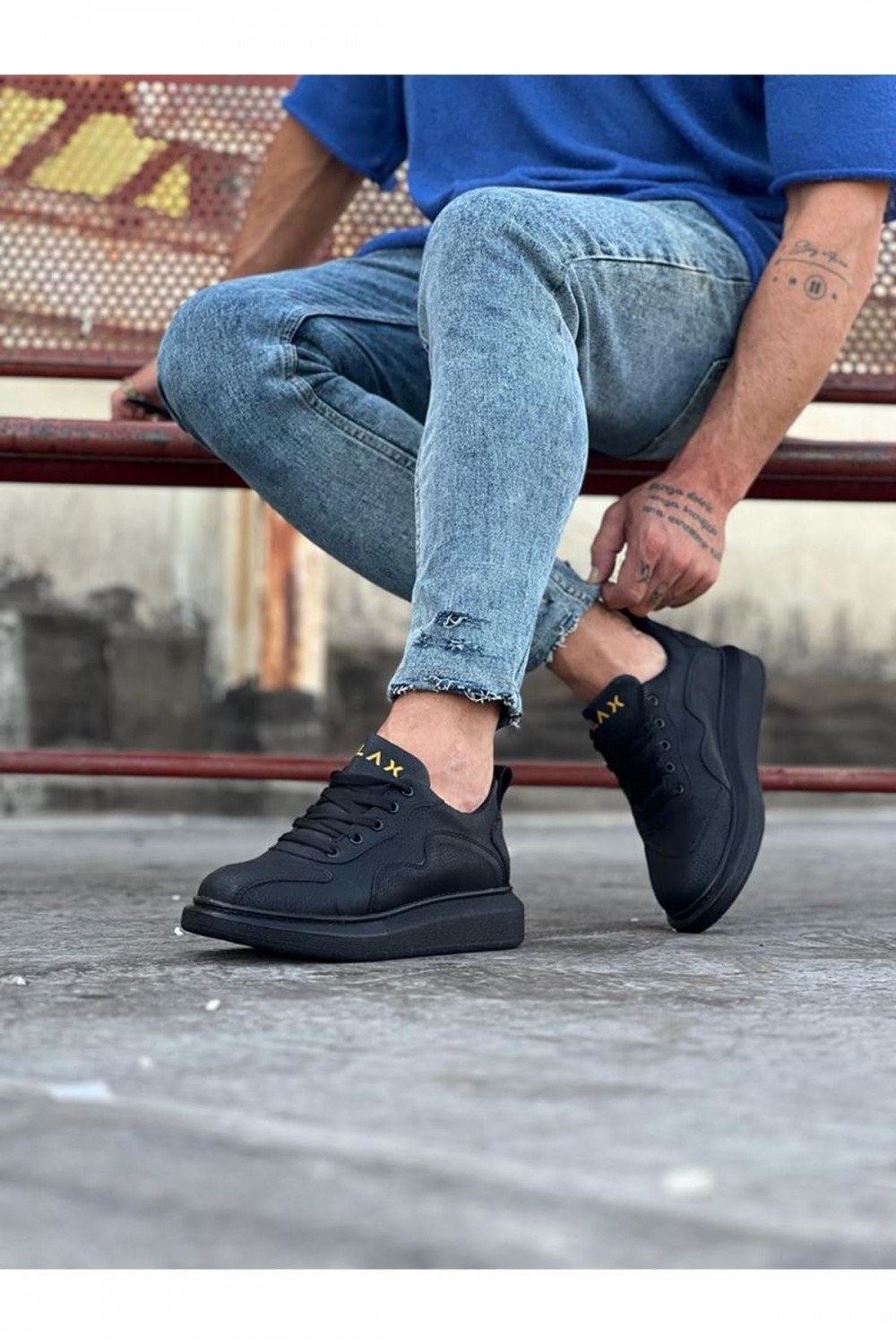 WG301 Erkek Günlük Bağcıklı Cilt Spor Sneaker Ayakkabı CST - Siyah – Wagoon Erkek Ayakkabı