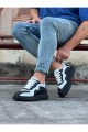 WG301 Erkek Günlük Bağcıklı Cilt Spor Sneaker Ayakkabı CST - Siyah/Beyaz – Wagoon Erkek Ayakkabı