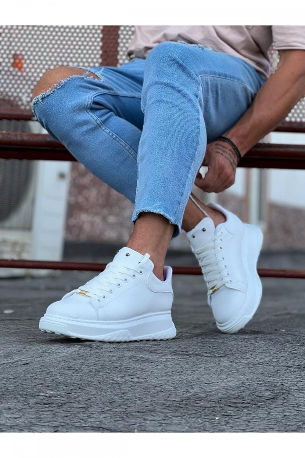 WG501 Erkek Günlük Bağcıklı Cilt Spor Sneaker Ayakkabı CBT - Beyaz – Wagoon Erkek Ayakkabı