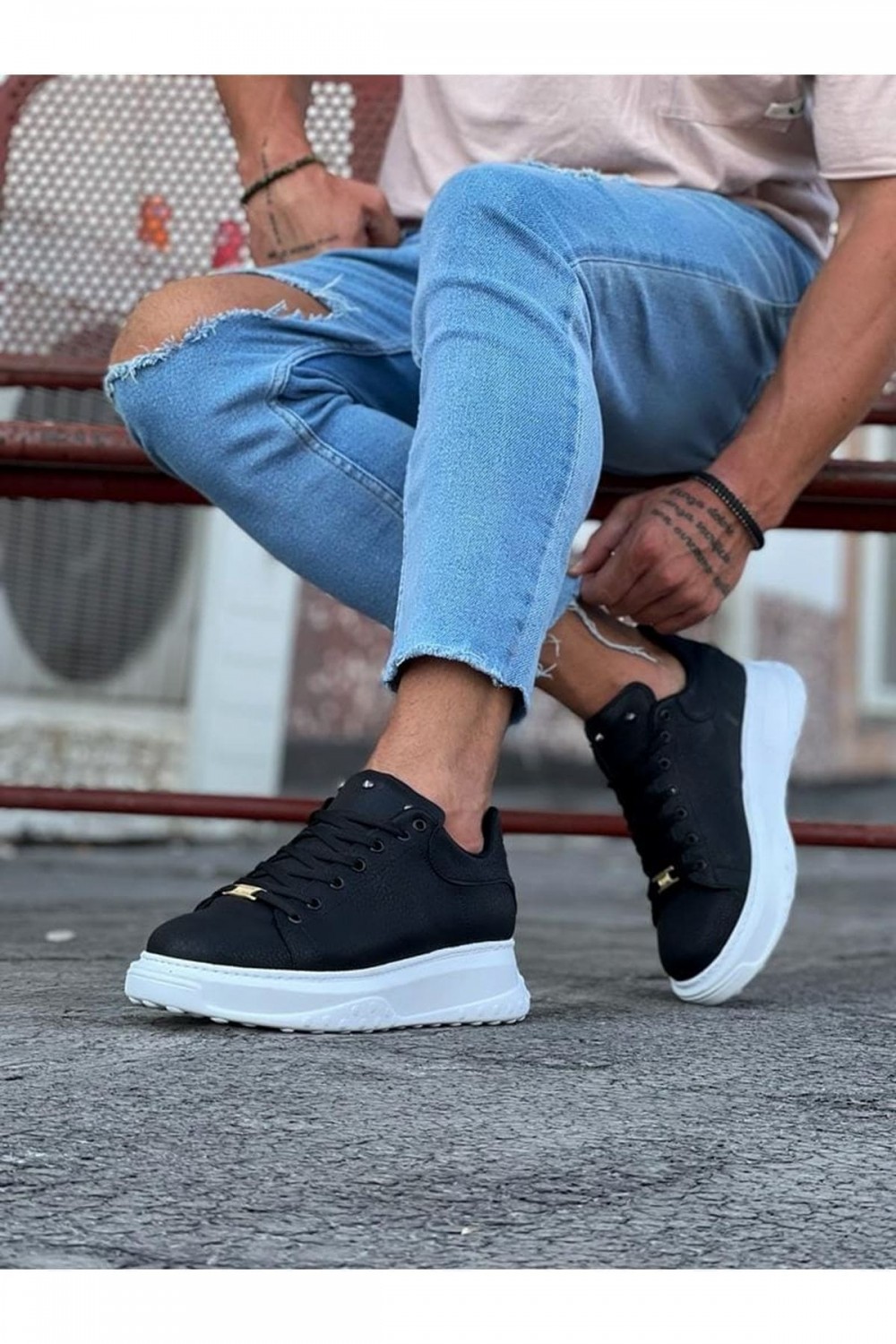 WG501 Erkek Günlük Bağcıklı Cilt Spor Sneaker Ayakkabı CBT - Siyah – Wagoon Erkek Ayakkabı
