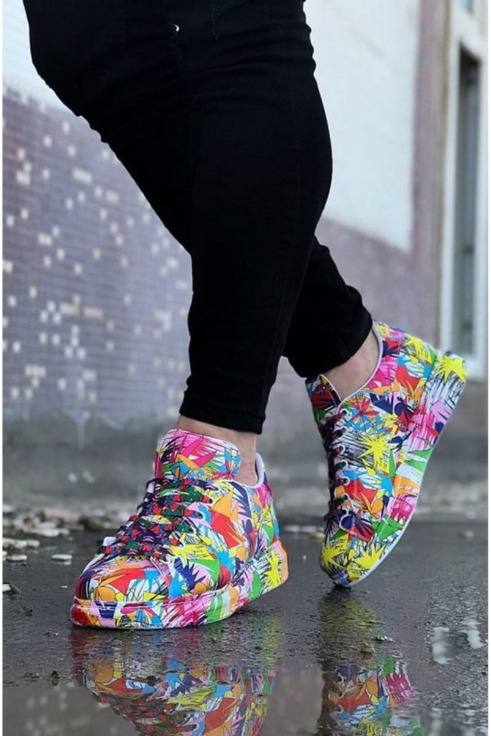 WG501 Erkek Günlük Bağcıklı Kırmızı Boyalı Cilt Spor Sneaker Ayakkabı CRT - Kırmızı – Wagoon Erkek Ayakkabı