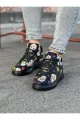 WG501 Erkek Günlük Bağcıklı Kurukafa Baskılı Cilt Spor Sneaker Ayakkabı CST - Siyah