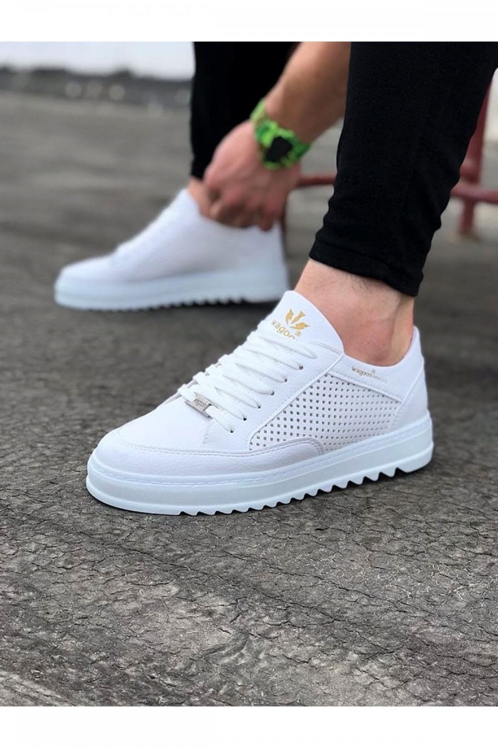 WG505 Erkek Günlük Bağcıklı Cilt Spor Sneaker Ayakkabı CBT - Beyaz – Wagoon Erkek Ayakkabı