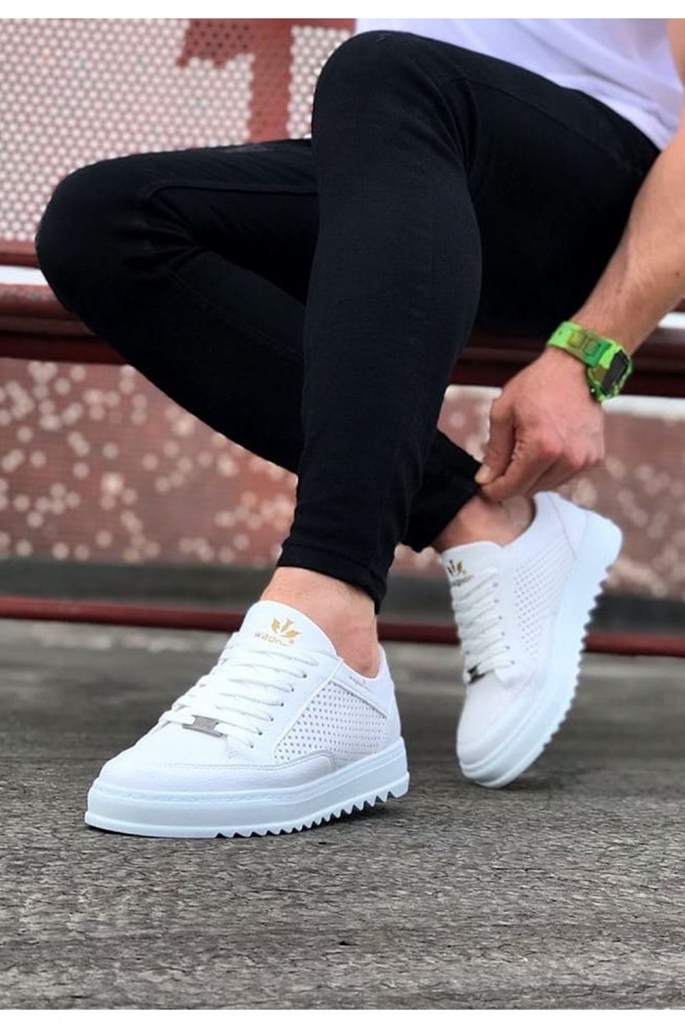 WG505 Erkek Günlük Bağcıklı Cilt Spor Sneaker Ayakkabı CBT - Beyaz – Wagoon Erkek Ayakkabı