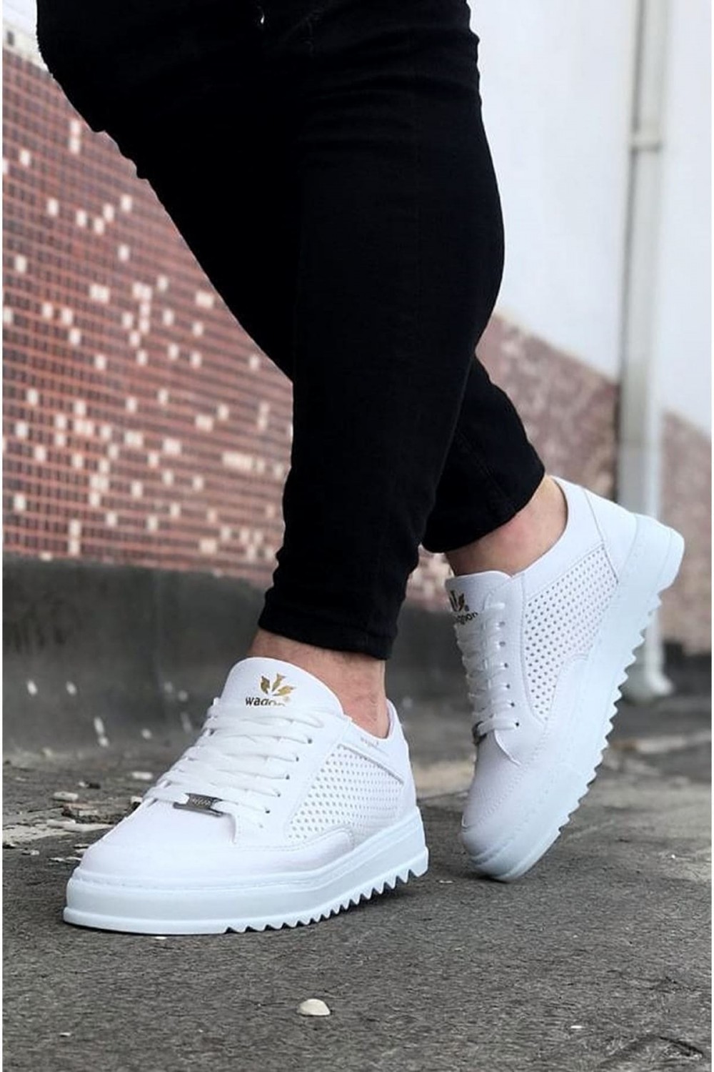 WG505 Erkek Günlük Bağcıklı Cilt Spor Sneaker Ayakkabı CBT - Beyaz – Wagoon Erkek Ayakkabı