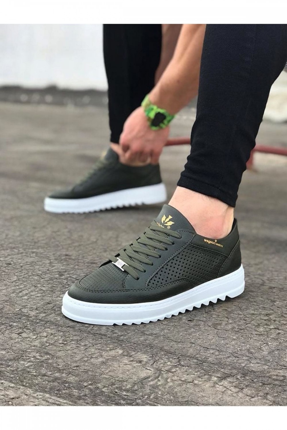WG505 Erkek Günlük Bağcıklı Cilt Spor Sneaker Ayakkabı CBT - Haki – Wagoon Erkek Ayakkabı
