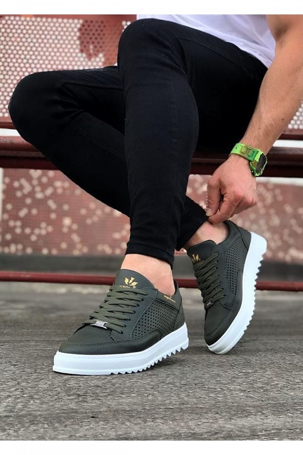 WG505 Erkek Günlük Bağcıklı Cilt Spor Sneaker Ayakkabı CBT - Haki – Wagoon Erkek Ayakkabı