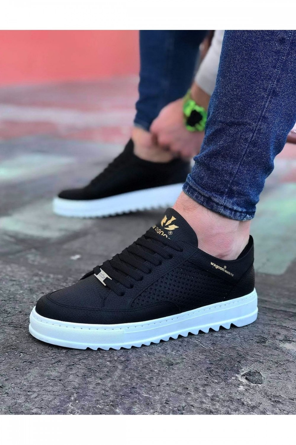 WG505 Erkek Günlük Bağcıklı Cilt Spor Sneaker Ayakkabı CBT - Siyah – Wagoon Erkek Ayakkabı