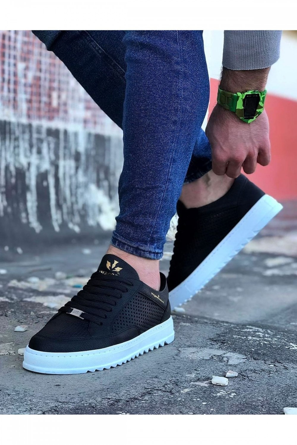 WG505 Erkek Günlük Bağcıklı Cilt Spor Sneaker Ayakkabı CBT - Siyah – Wagoon Erkek Ayakkabı