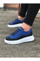 WG507 Erkek Günlük Bağcıklı Süet Cilt Spor Sneaker Ayakkabı SCBT - Mavi/Siyah