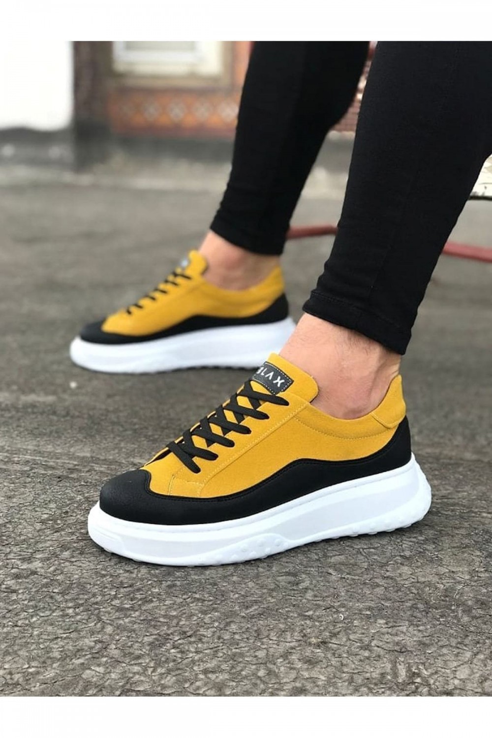 WG507 Erkek Günlük Bağcıklı Süet Cilt Spor Sneaker Ayakkabı SCBT - Sarı/Siyah Erkek Ayakkabı WG507 Erkek Günlük Bağcıklı Süet Cilt Spor Sneaker Ayakkabı SCBT - Sarı/Siyah – Wagoon Erkek Ayakkabı